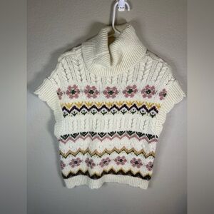 Mango Cream and Pink Patterned Turtleneck Sweater Vest